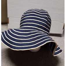 Mujer’s Wide Brim Floppy Fedora Navy/White Striped Hat Easter Spring Derby  eb-45658956